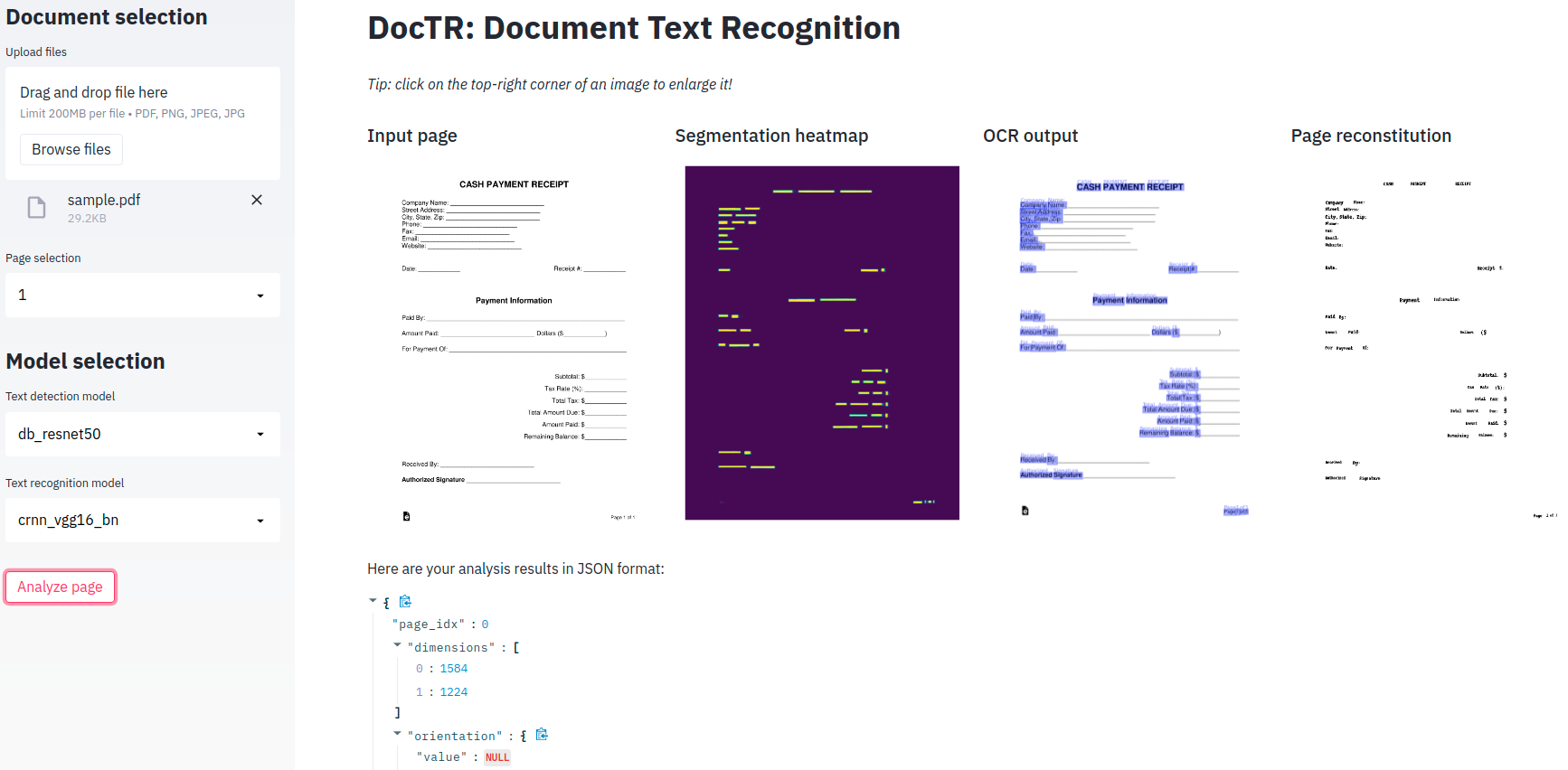 The docTR demo app